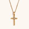 18K Gold Plated Cross Pendant Necklace with Zirconia Beads for Women