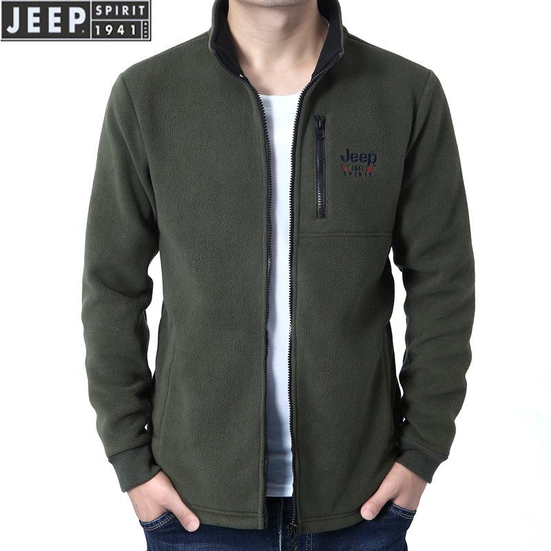 

JEEP SPIRIT Autumn/Winter Fleece Stand-up Collar Sweatshirt Cardigan - Plus Size Warm Jacket XXXL армия зеленый