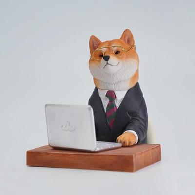 JXK Overtime Dog Shiba Inu Desktop Plastic Premium Dog Birthday Ornament Figurine, 16.5cm, Uniformed, Statue, Model, Lover's Gift,