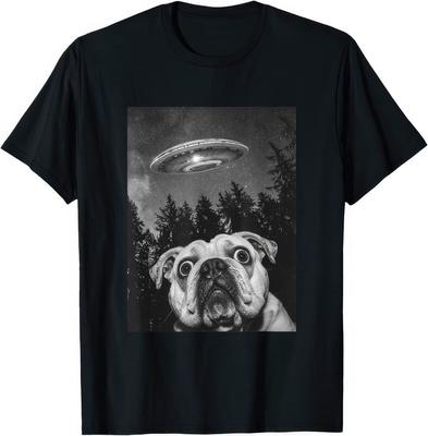 Englische Bulldogge mit Raumschiff UFO Alien Lustiges T-Shirt