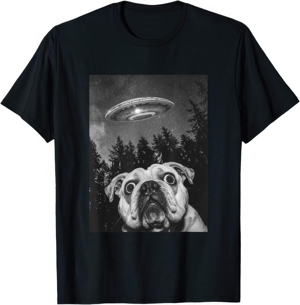 English Bulldog With Spaceship UFO Alien Funny T Shirt