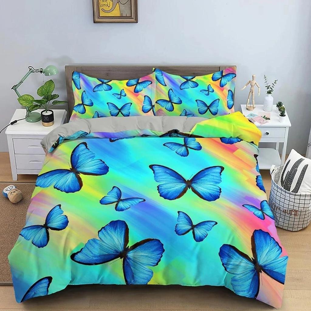Colourful Butterfly Bedding Set Simple Butterfly Black Duvet Cover Pillowcases For Adults Girls Teen Room Decor Polyester Quilt