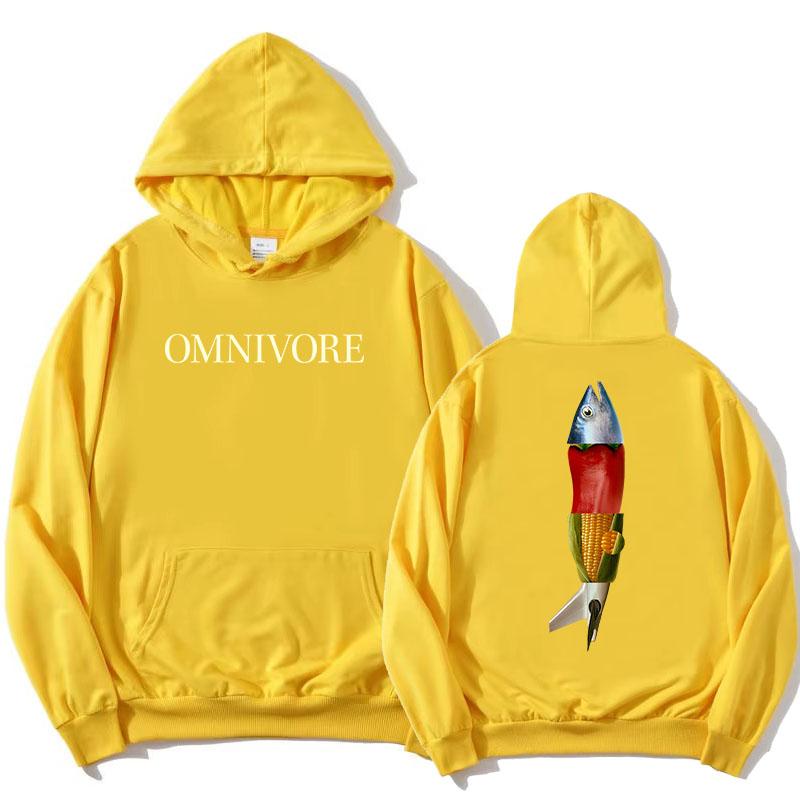 

Omnivore TV Fish Graphic Print Hoodies Long Sleeve Winter Fleece Hooded Sweatshirts Pocket Loose Unisex Pullovers XXXL жовтий
