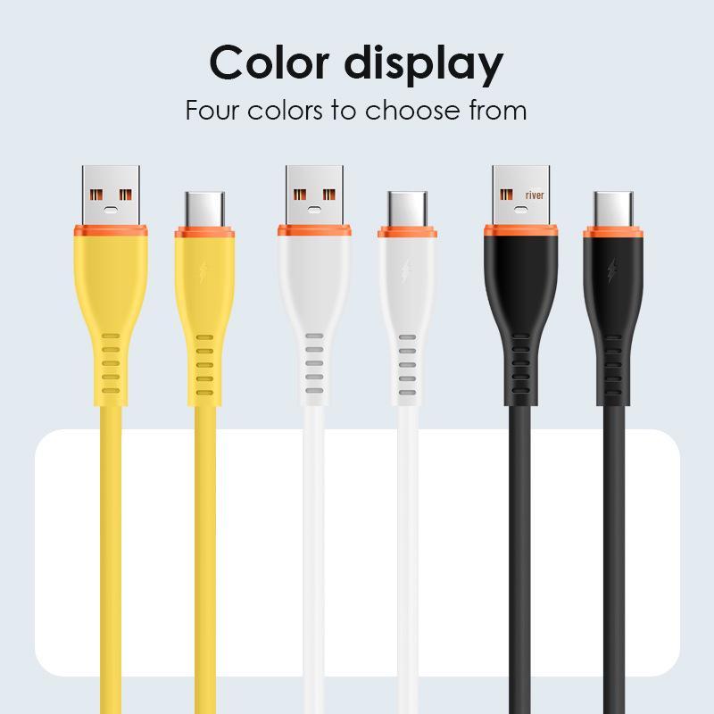 

True Silicone 6A Fast Charging Cable for Android, Apple, Type-C Devices 1m Type-C Huawei round plug naked cable чёрный