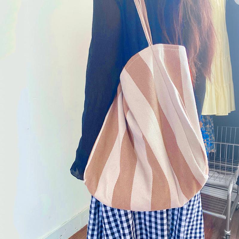 Große Canvas-Henkeltasche Damen Sommer Streifen Einfache Damen Freizeit-Handtasche Outdoor-Umhängetasche