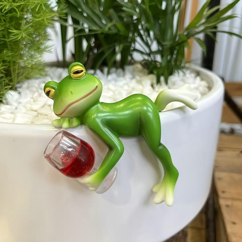 Frog Basin Hanging Flower Pot Edge Hanging Decorative Glass Fish Tank Pendant Outdoor Courtyard Simulation Animal Resin Ornament
