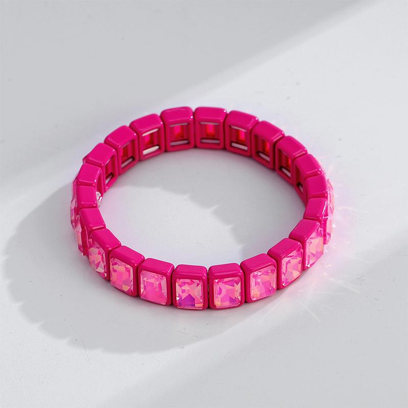 

Square Colorful Crystal Enamel Bangle Elastic Geometric Women Rainbow Beaded Bracelets Jewelry Accessories Colored Bracelet A8