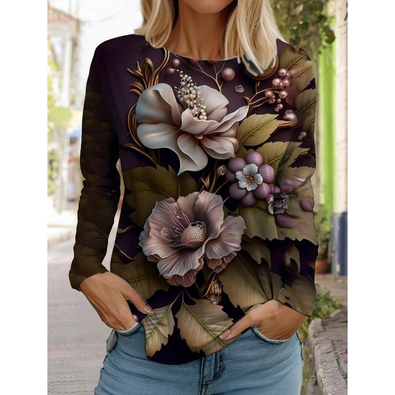 Autumn Long Sleeves T Shirt Lip Print Women's T-shirts Fashion Casual Tops Daily Loose Crew Neck Women Clothing