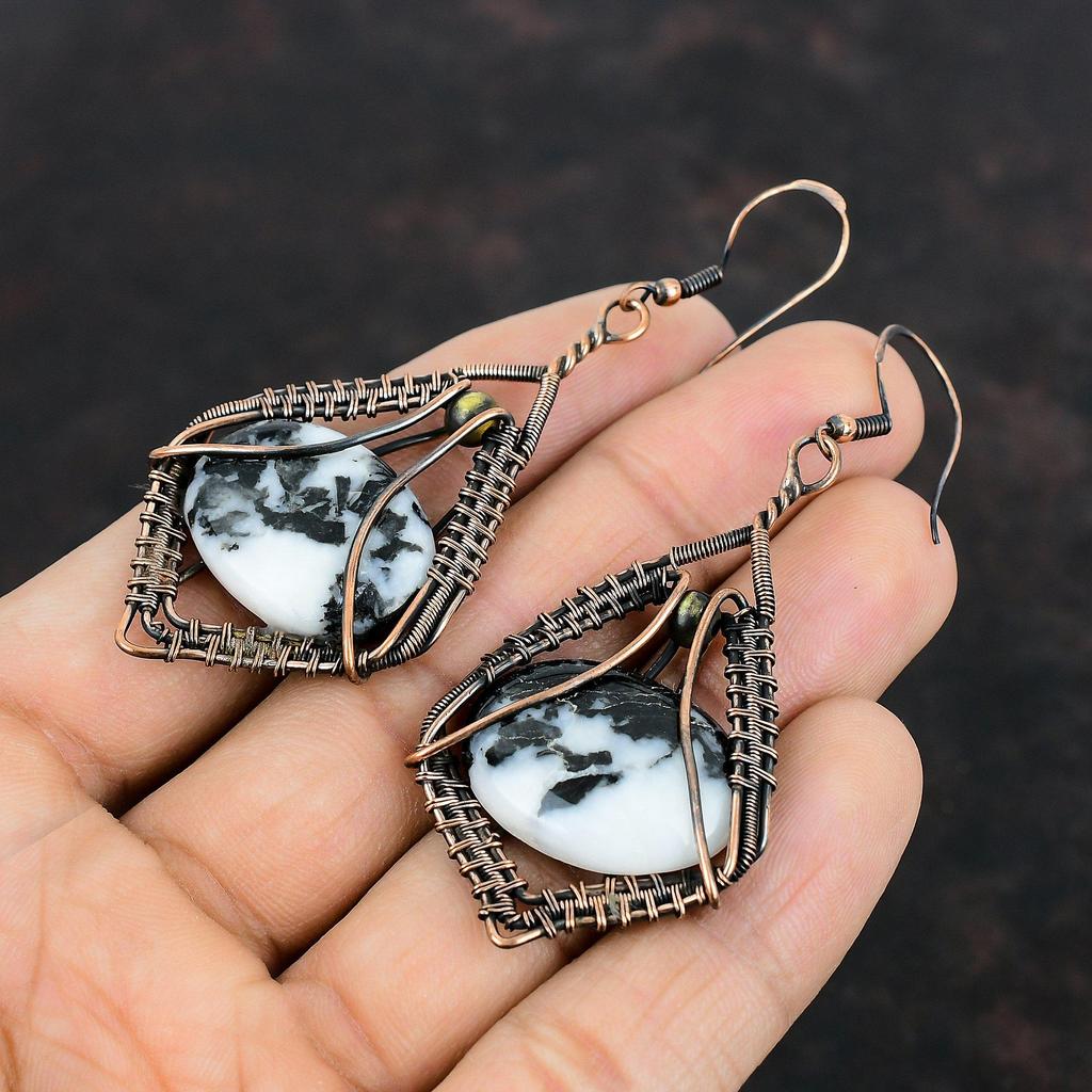 White Buffalo Turquoise Earring Copper Wire Wrapped Earring Gemstone Copper Jewelry Decent Earring Gifts For Wife Handmade Brand New Jewelry