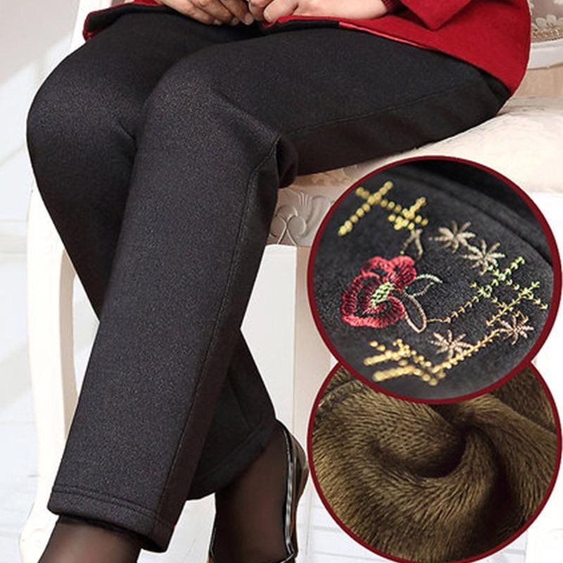 Elderly cotton pants women's winter thickened winter wear old lady thermal pants mother wear high waist grandma velvet pants
