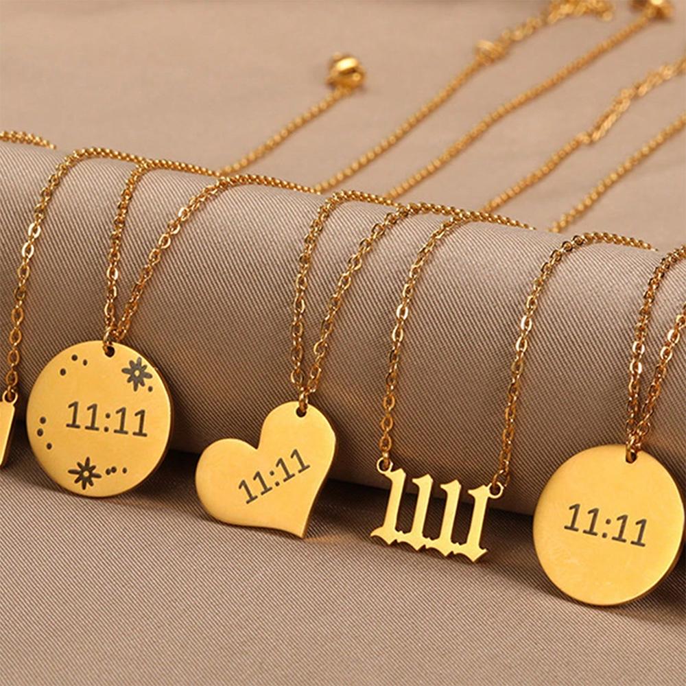 Elegant Angel Number 1111 Pendant Necklace Women Exquisite Gold Color Stainless Steel Waterproof Charm Lucky Jewelry Birthday