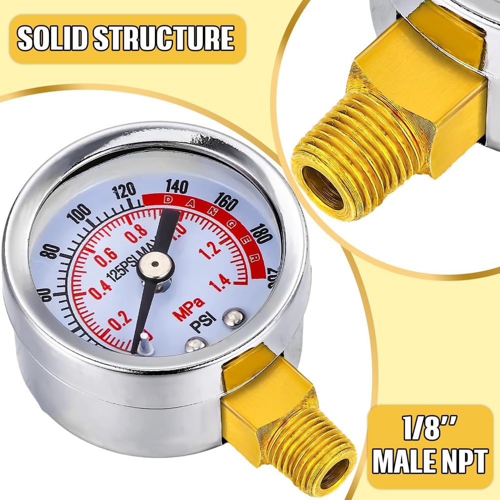 Bunggou 0-200 Psi Air Pressure Gauge 4 Pcs 1/8" Male NPT Connection Air Gauge