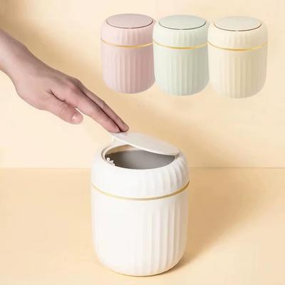 Round/Triangle Mini Desktop Trash Can Press Type Garbage Organizer Stable Plastic Waste Bin Car