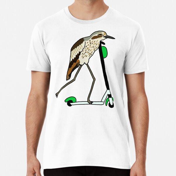 Bush-stone Curlew on a Scooter Blue T-Shirt S-5XL Best T-Shirt