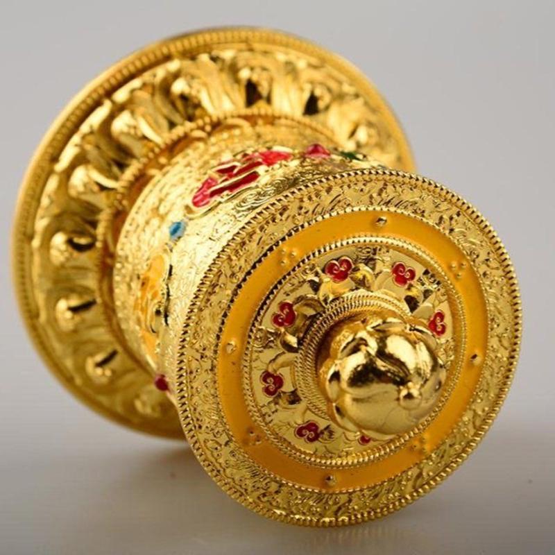Tibetan Handicraft Prayer Wheel Alloy Buddha Engraved Scripture Prayer Wheels Collectibles Gift Car Indoor Desktop Decorative