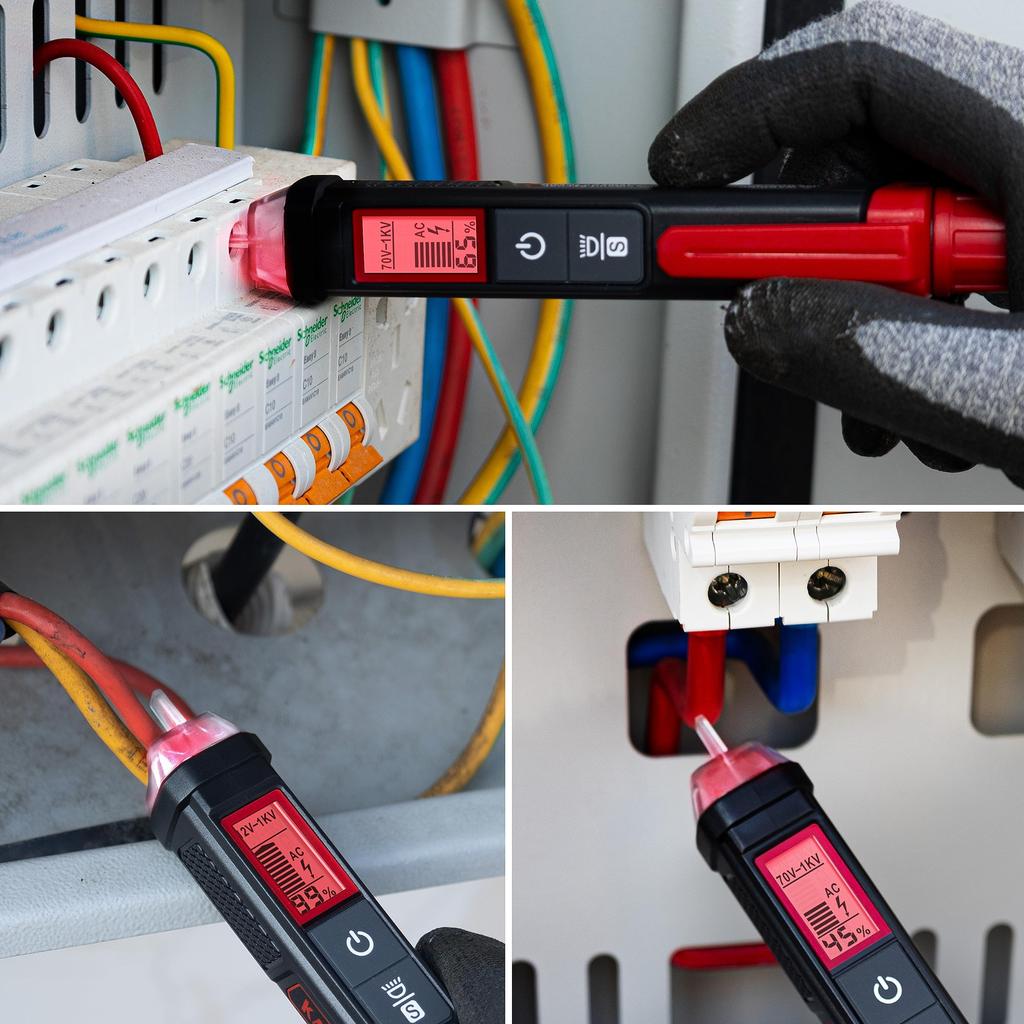 KAIWEETS Spannungs-AC Einstellbarer Schraubendreher mit LED Prozentuale Spannungserkennungstester, 12-1000V / 70-1000V AC, Empfindlichkeit, Stiftförmige Taschenlampe,