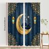 2 Pack Navy Blue and Gold Mandala Crescent Curtains, Flat Print, Ramadan Eid Window Decor, Living Room Bedroom Decor