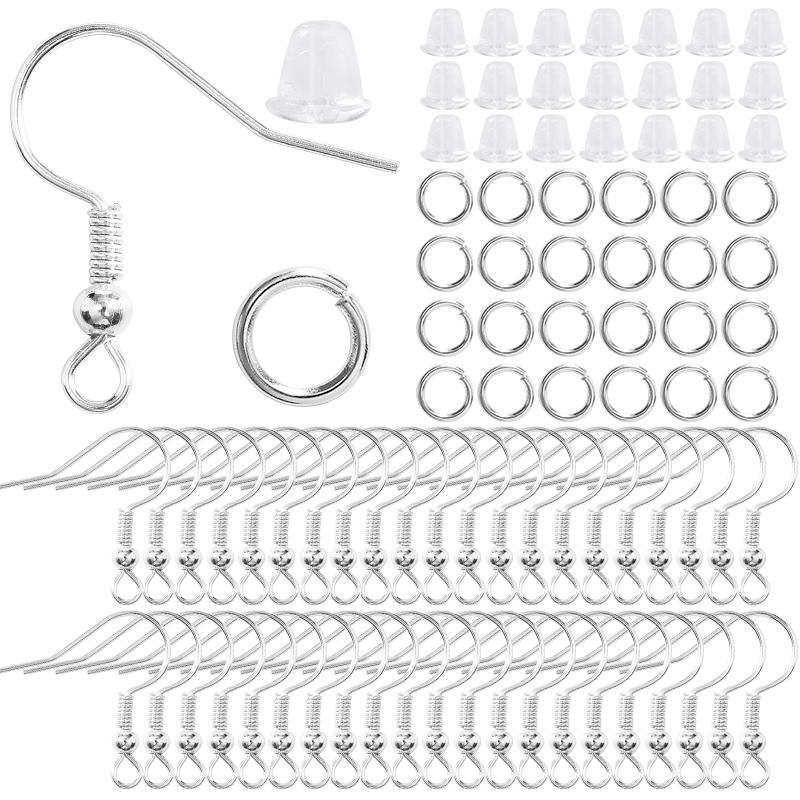 300Pcs Earrings Set Hypoallergenic Earring Hooks Jump Rings Clear Rubber Earring Backs For Jewelry Making Findings Accessories