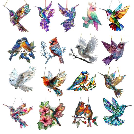 Acrylic Colorful Hummingbird Sun Catcher Hanging Pendant with Lanyard Easy To Install Bird Window Crafts Hanging Decor