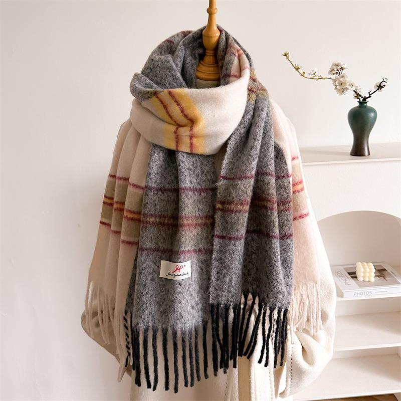 Striped Gradient Tassel Scarf Warm Unisex Winter Versatile Shawl