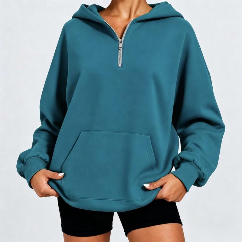 Womens Oversized Half-Zip Hooded Sweatshirt Loose Fit Long Sleeve Casual Top Winter 2026