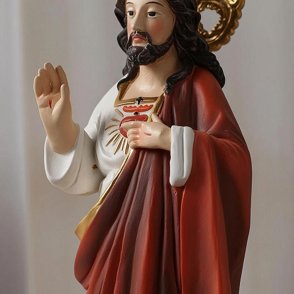 Religious Figurine Detailed with Golden Circlet Classical Resin Statue for Altar, Prayer