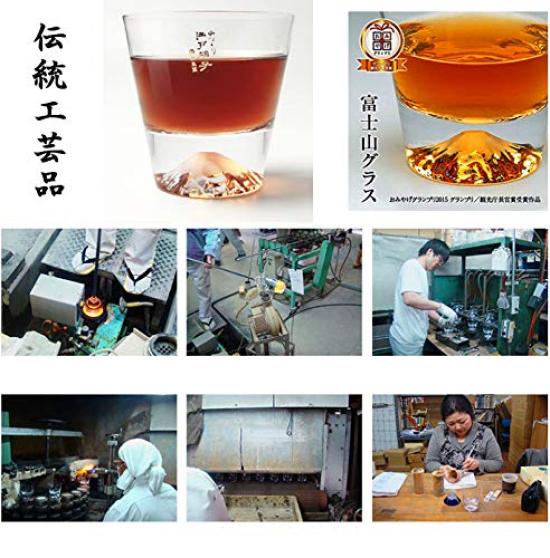 Tajima Glass Handcrafted Mount Fuji Rocks Glasses in Sakura Kiriko Blossom Cut Wrapped in a Sakura Furoshiki Perfect for Respect for the Aged or