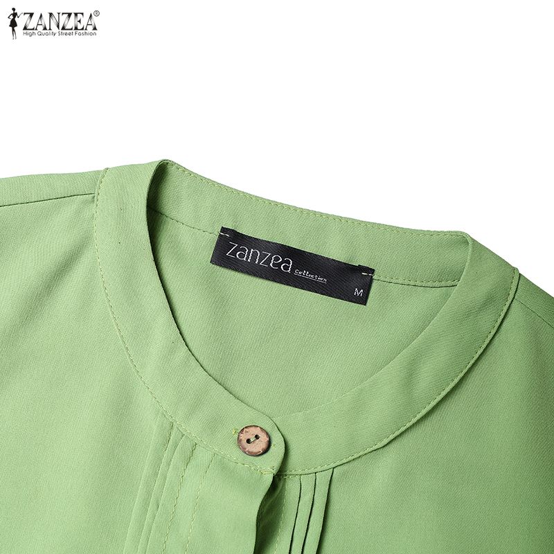 ZANZEA Women Casual Round Neck Solid Color Loose Short Sleeve Dress