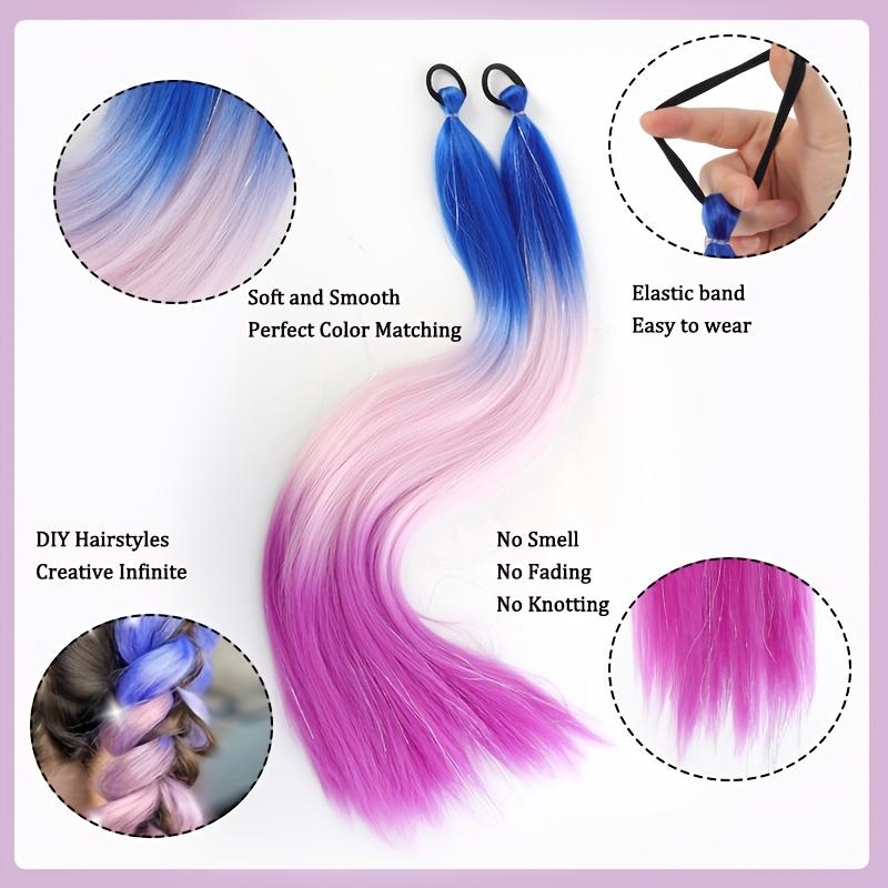 Synthetische Regenbogen Lametta Zöpfe Haarverlängerungen 26 Zoll Doppelte Pferdeschwänze Mädchen DIY Rave Party Ausgefallene Haaraccessoires