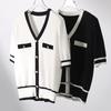 Women Sweaters Pullovers 2025 Summer Short Sleeve V-Neck White Black Knitted Sweater Women Tops Pullover JJ296