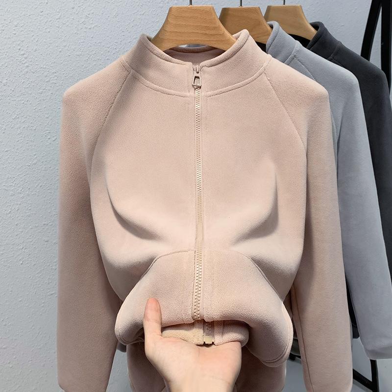 Fleece Jacket Women's Autumn and Winter New Fleece Thickened Thermal Top Loose Casual Stand-up Collar Cardigan Sweater