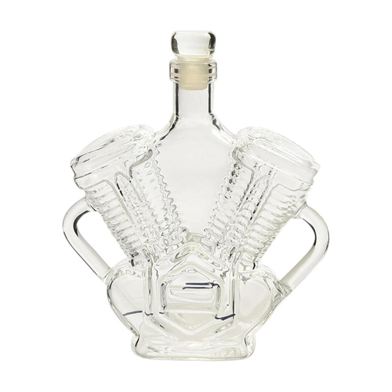 Clear Glass Engine Bottle with Motor Shape for Cabinet Display, Table Pouring, Collector Shelf Placement, and Liquor Service Presentation