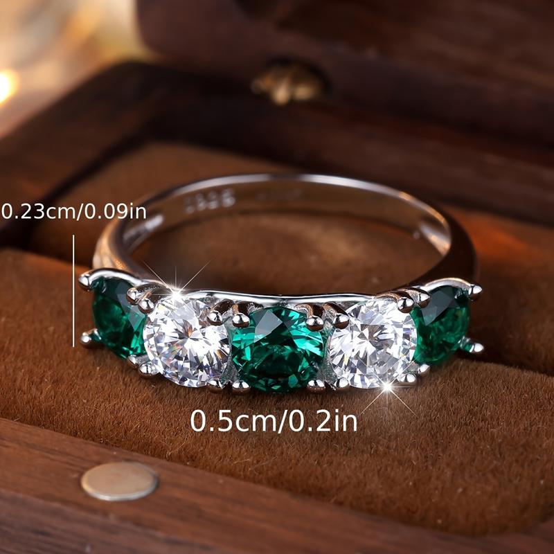 Prsteny s 5 kameny, poloviční věčnost, ze sterlingového stříbra 925, s rodnými kameny, pro ženy, módní, s kulatým výbrusem, bílé, zelené, CZ zirkon, šperkový dárek