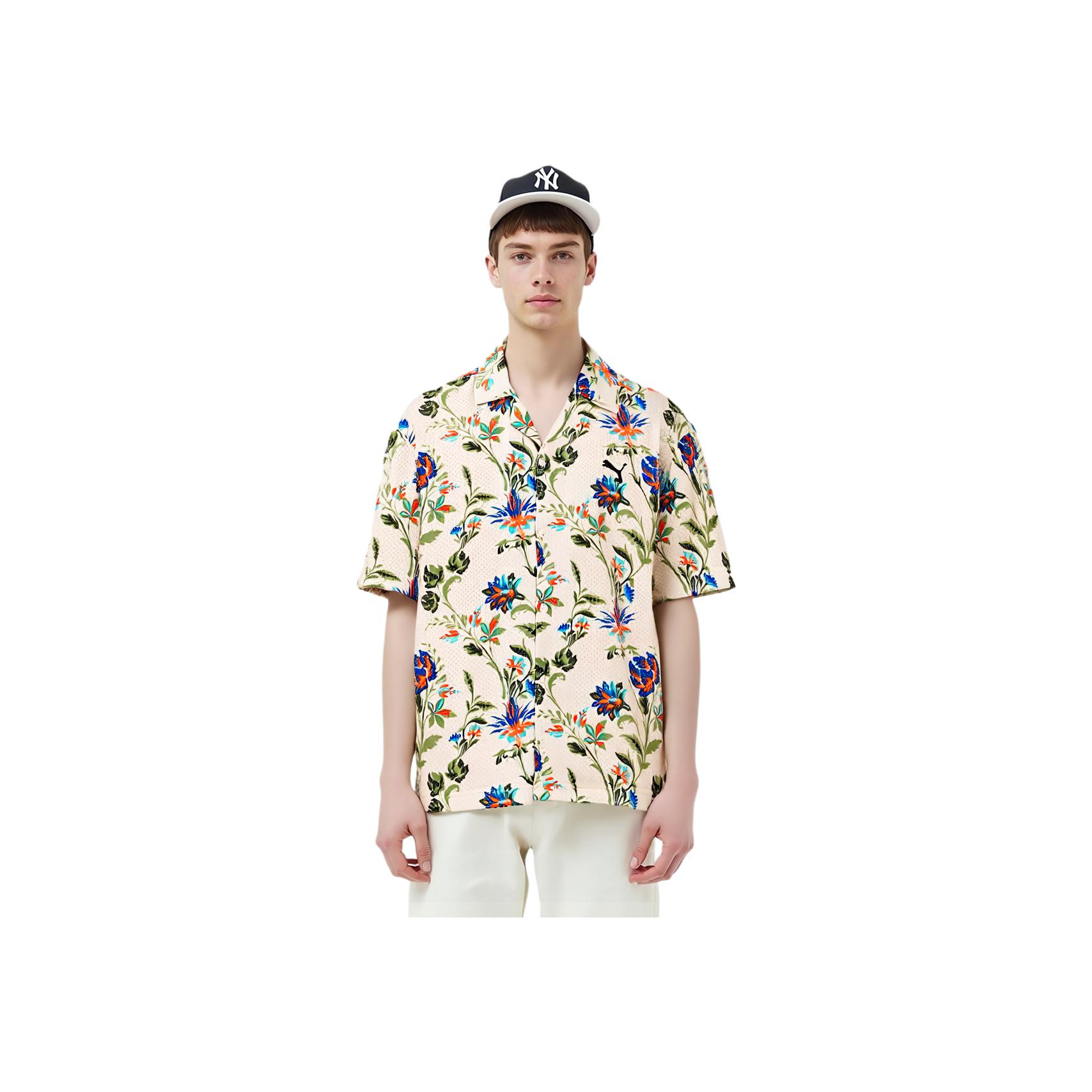 Puma Aop Ss25 Floral Lifestyle Series Дышащая Удобная Универсальная Футболка с Коротким Рукавом Мужская рубашка Молочно-Белый 633343-87