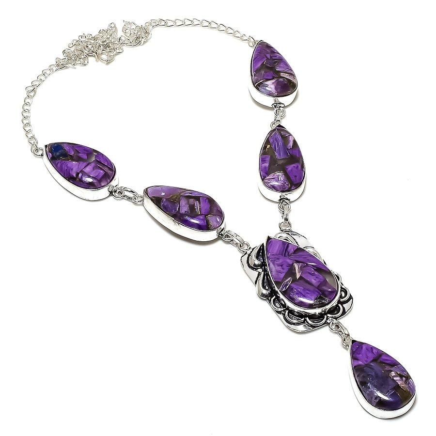 

Natural Copper Charoite Gemstone 925 Sterling Silver Gift Necklace 18 K6I88