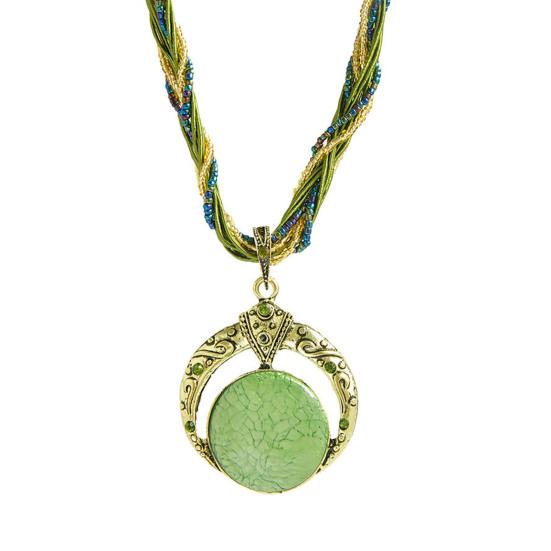 

Круглое уникальное резное богемное винтажное ожерелье, женское многослойное ожерелье-цепочка с подвеской из бисера зелёный