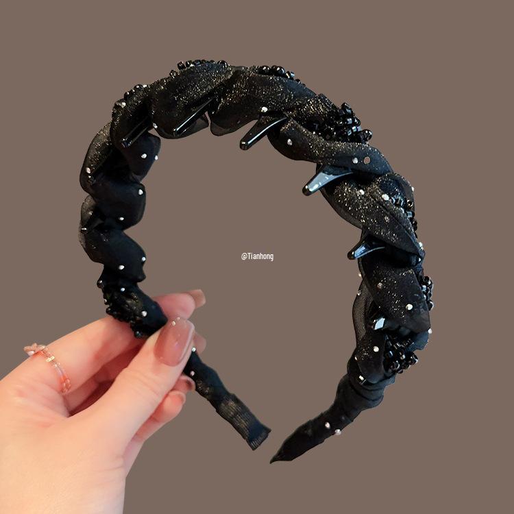 Crystal Beaded Fishtail Braid Headband with Toothed High Crown - Feminine Western Style Hair Accessory