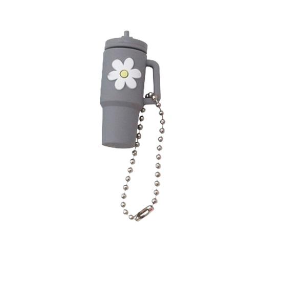 Melkete kopp dekorasjon blomstertrykk nøkkelring anheng matkvalitet silikon Levende farge mini krus form nøkkelring sjarm