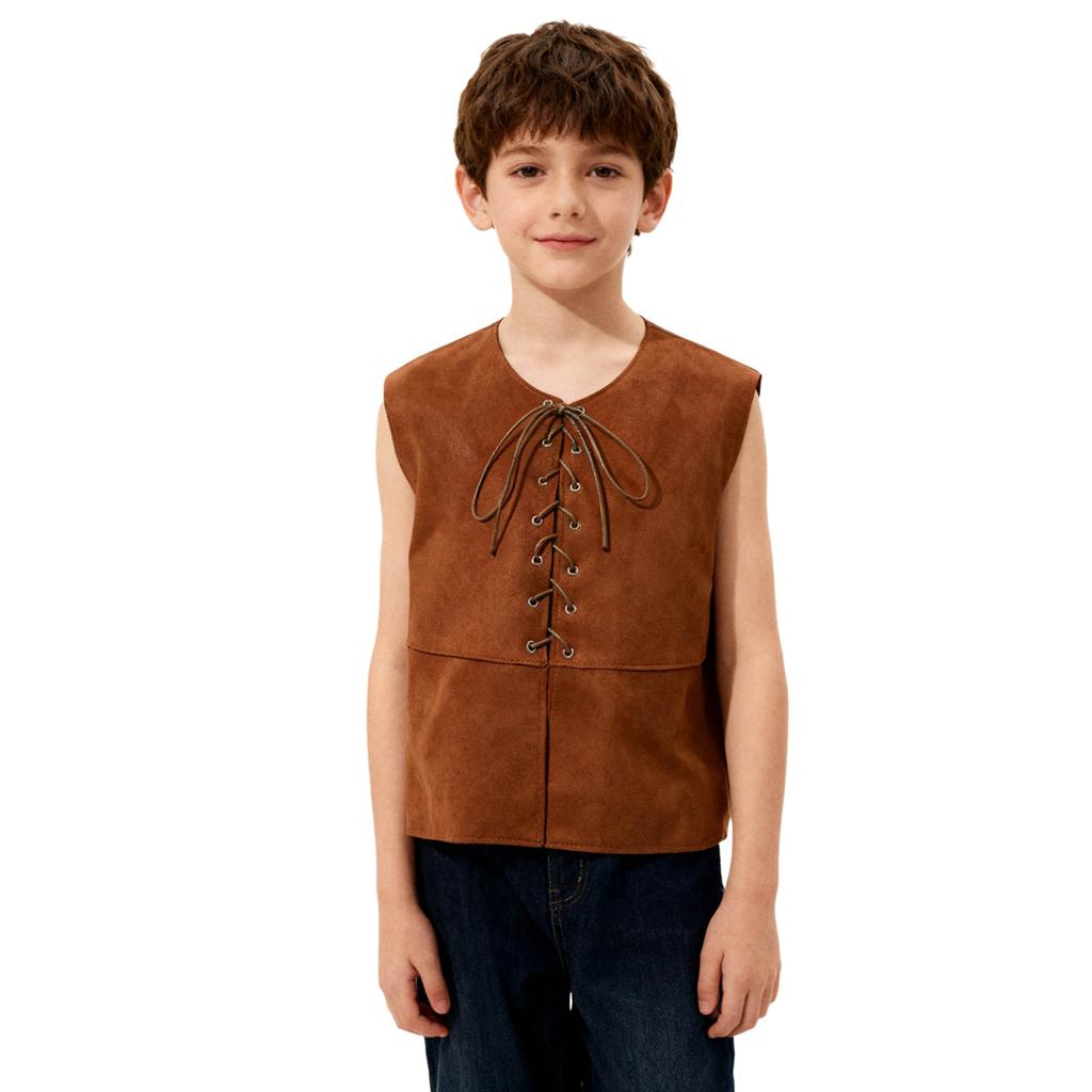 Kids Medieval Renaissance Costume V Neck Sleeveless Front Lace Up Closure Split Vest Pirate Gothic Steampunk