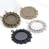 5pcs 25mm Inner Size Antique Silver Plated Bronze And Black Flowers Style Cabochon Base Setting Charms Pendant