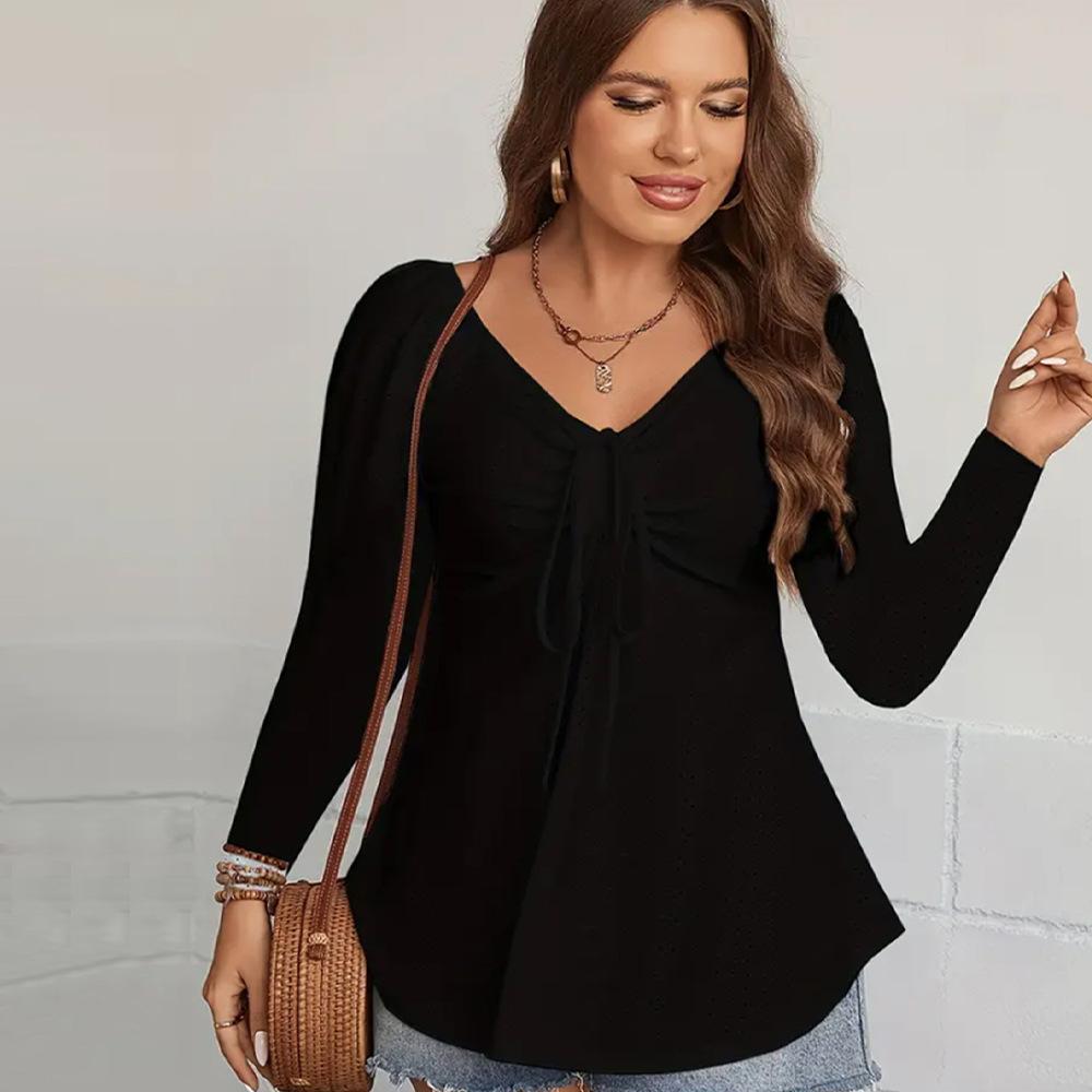 Hot Sale Large Size Women's Casual Simple Style T-Shirt Spring and Summer Fashion Versatile Commuter Long Sleeve Top