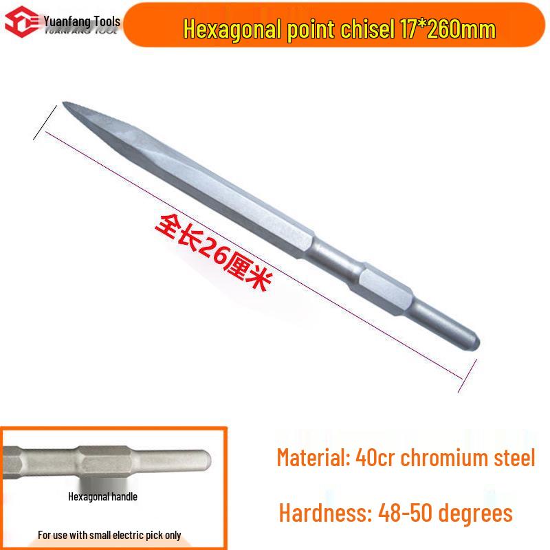 Electric Hammer Drill Set: Square/Round Shank with Pointed, Flat, U-shaped Chisels, Pick Head, Shovel, and Slotting Through-wall Drill.