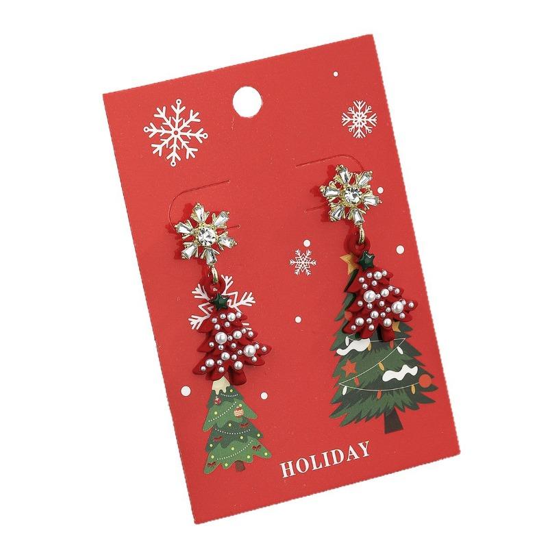Diamond Snowflake Christmas Tree Earrings Pearl Earrings Christmas New Light Luxury Temperament Stud Earrings
