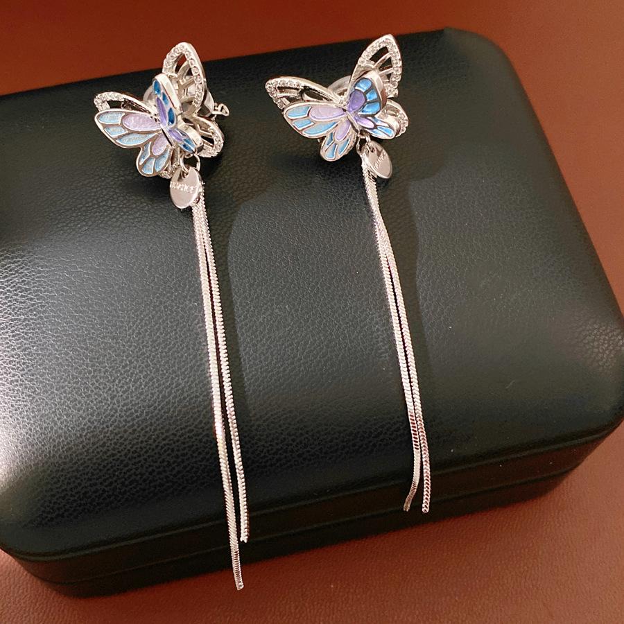 Butterfly Zircon Tassel Asymmetrical Ear Clip | Luxury Fashion Earrings