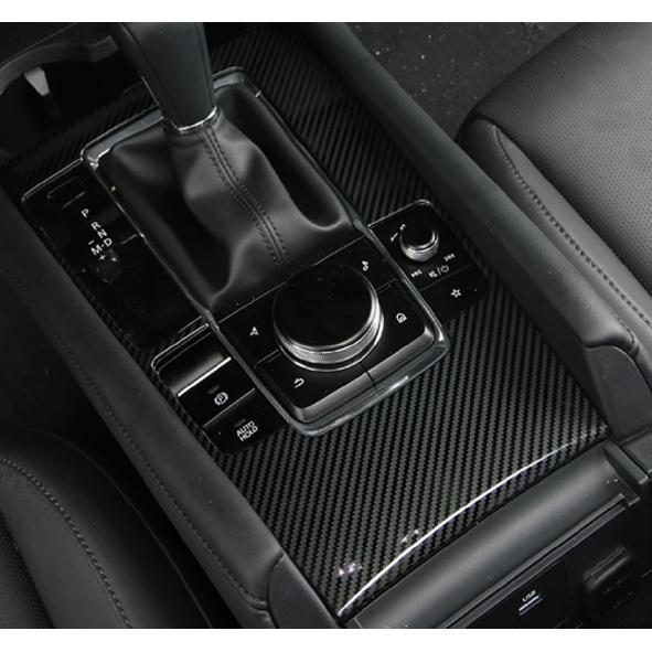 Car Accessories Fit for 2024 2025 Mazda 3 Axela Interior Gear Shift Knob Console Media Panel Cover Trim (Carbon Fiber Style) Stainless Steel 1