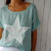 Dam Sommartoppar Kortärmad Rundhals T-shirt Hot Drill Stjärntryck Lös Passform Casual T-shirt Daglig Användning