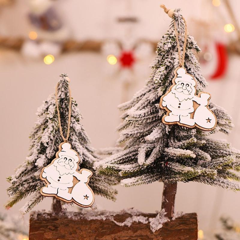 C Creative Luminous Christmas Tree Hanging Ornaments Santa Claus Elk Pattern Ornament Round Star Wooden Pendant Tag Home Decor Xmas Gift 2022 Christmas Decorations