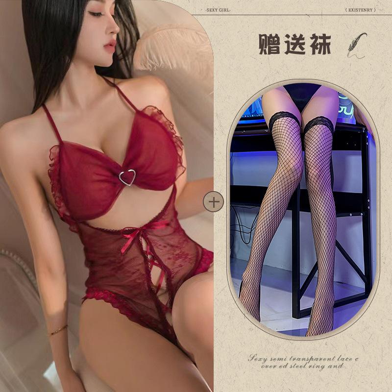 Sexy Lingerie Sexy Suspender Lace Temptation Hollow Open Onesie Hot