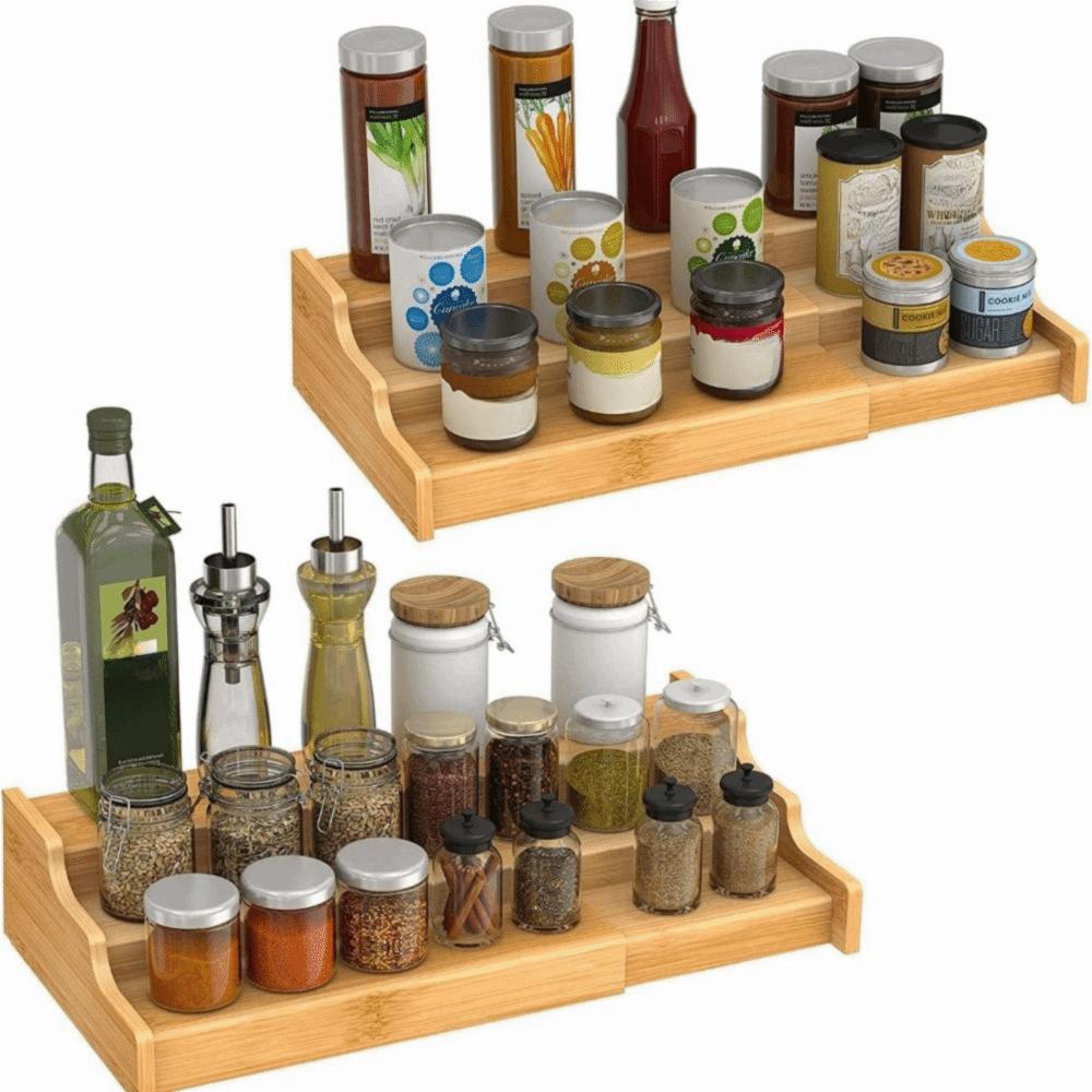 3-Tier Kitchen Cabinet Organizer Bamboo Spice Storage Shelf Spice Rack Organizer  Cabinet