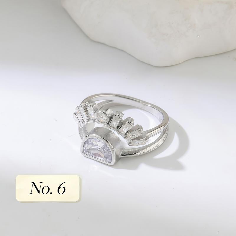 Stainless Steel Rhinestone Jewelry Elegant Sun Layer Shaped Ring Tarnish Free For Women'S Gift Party